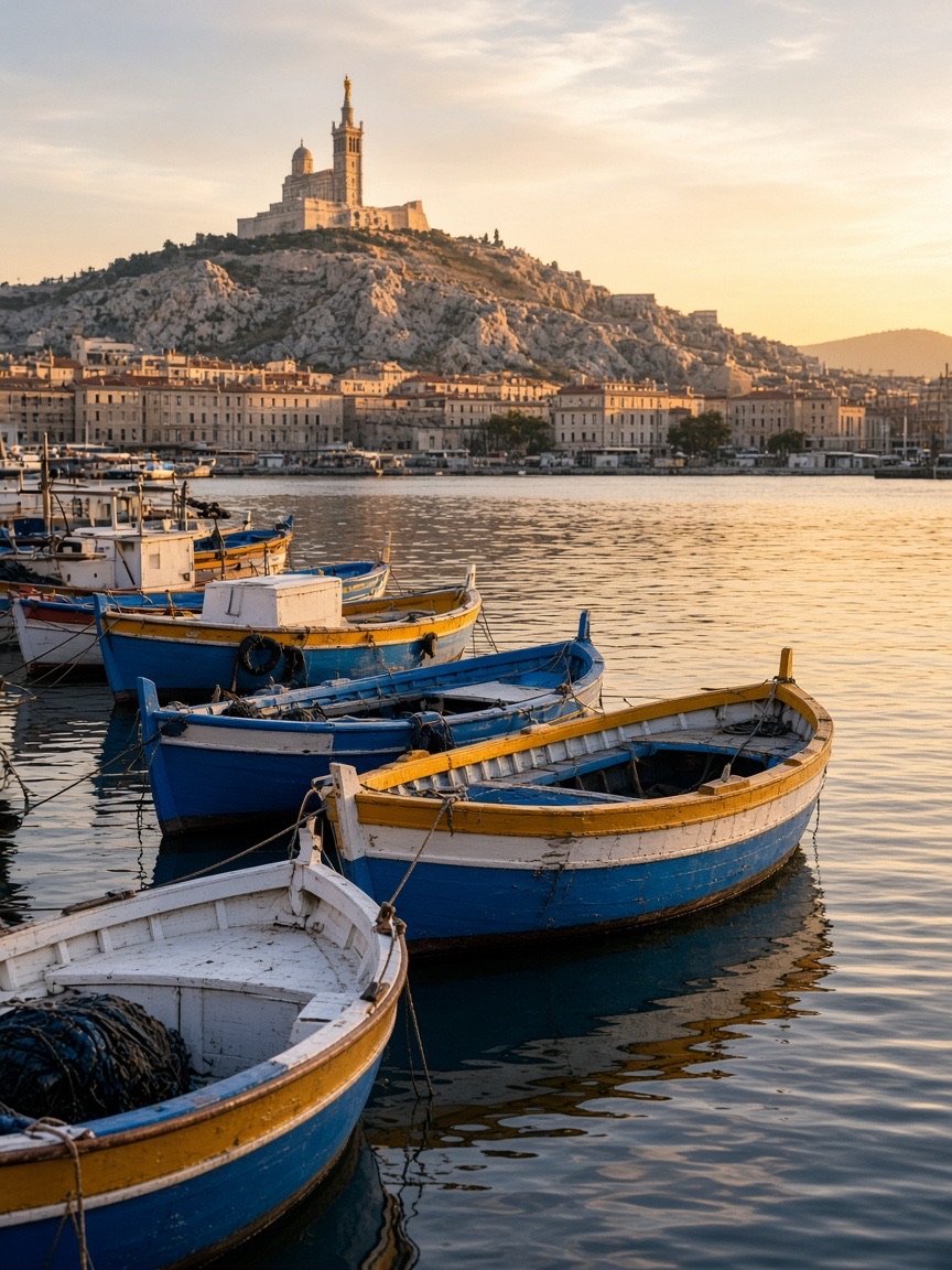 Location, old port boats at sunrise