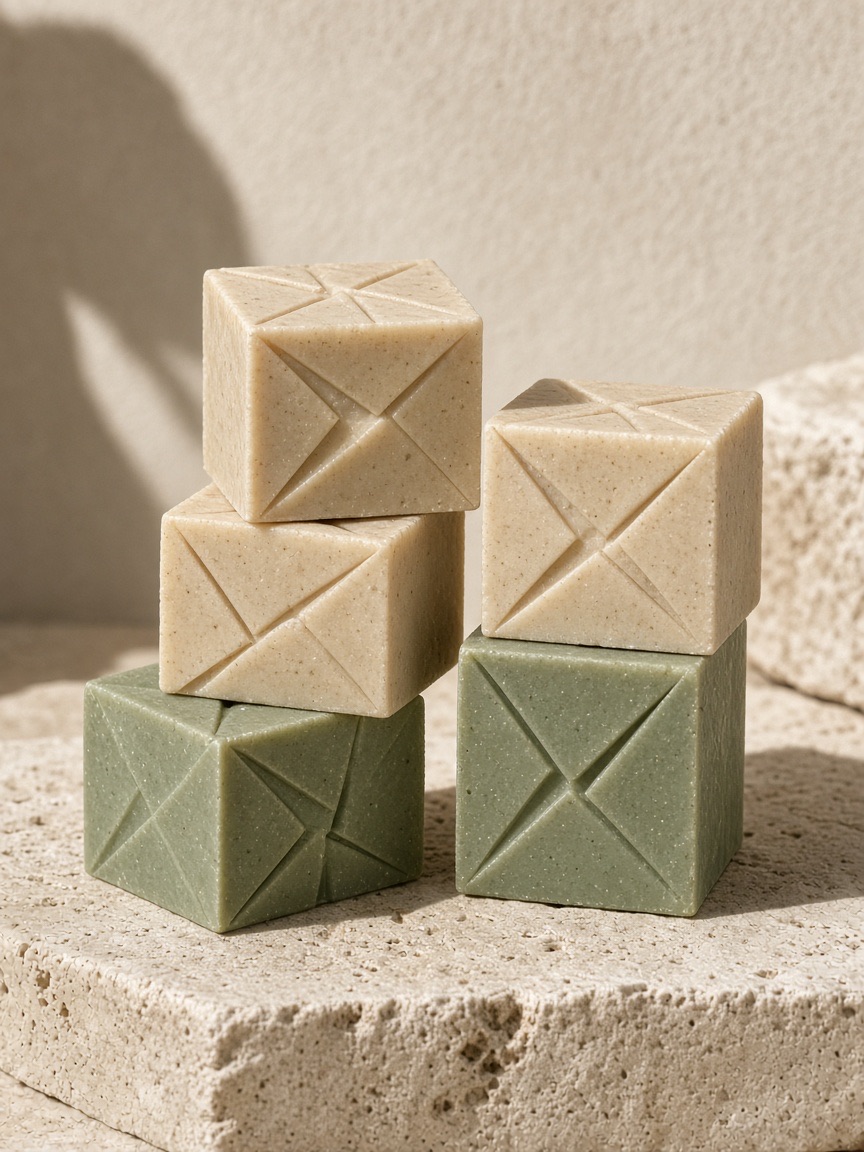 Product, olive oil soap cubes, stamped