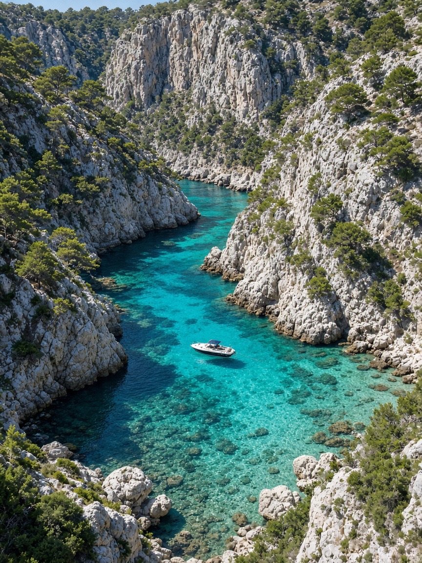 Location, limestone cove, turquoise water