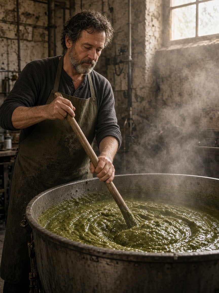 Portrait, soap maker at the cauldron